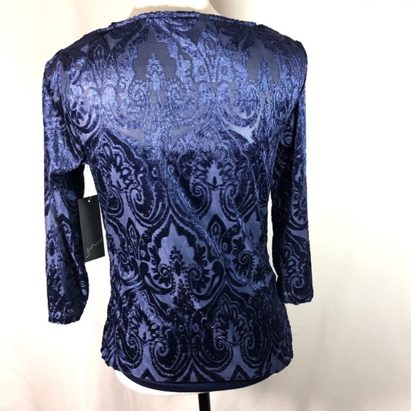 NWT Velvet Burnout Cowl W Tank Blue 3/4 Sleeve - Picture 3 of 7